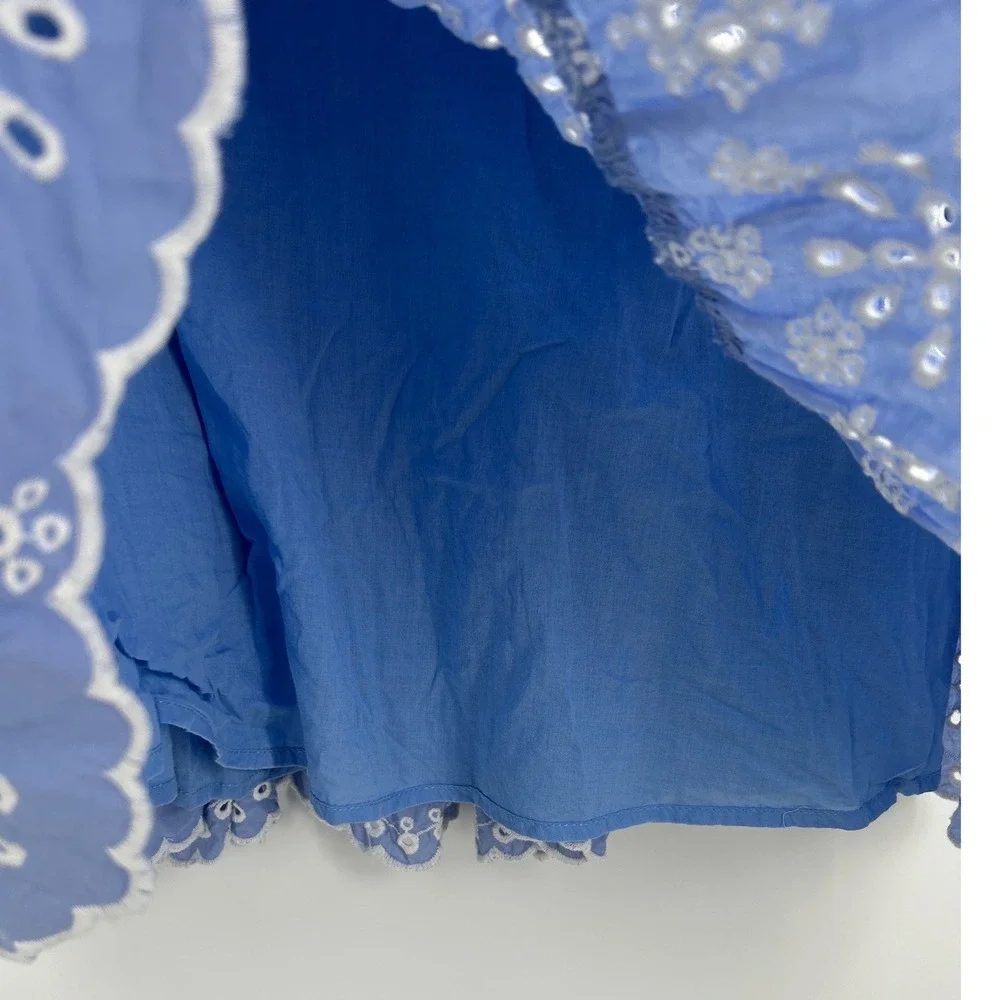 Sail to Sable STS Blue Eyelet Cotton Floral Tiered Mini Dress Small Preppy Party - Picture 5 of 8